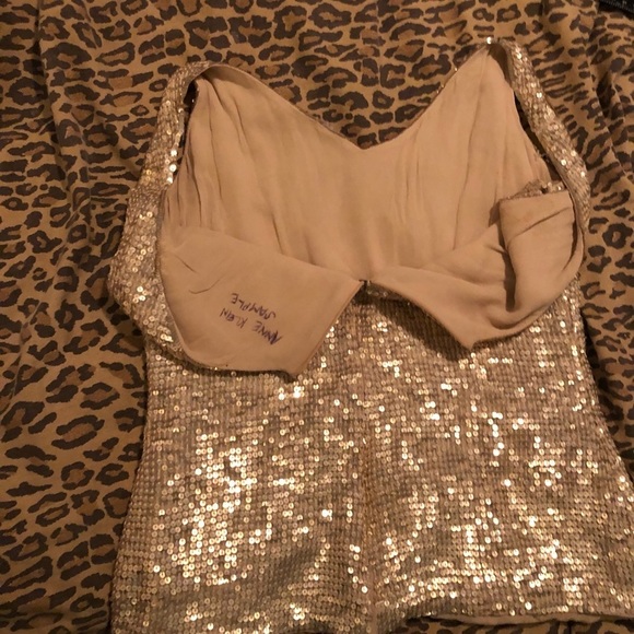 Anne Klein small flowy gold sequin lined camisole/tank double V-neck zip back - Picture 13 of 14